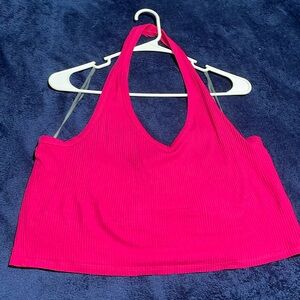 Ribbed hot pink halter top